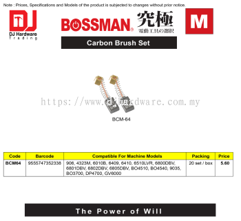 BOSSMAN CARBON BRUSH SET M SERIES BCM64 9555747352338 (CL)