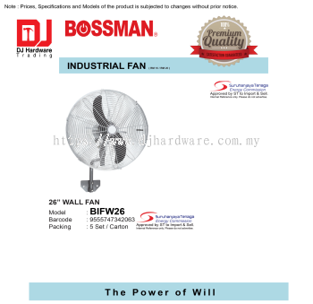 BOSSMAN INDUSTRIAL FAN WALL FAN 26'' BIFW26 9555747342063 (CL)