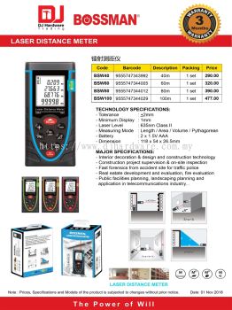 BOSSMAN LASER DISTANCE METER 40M BSW40 9555747343992 (CL)