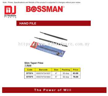 BOSSMAN SLIM TAPER FILES 4'' BTSF4 9555747341837 (CL)