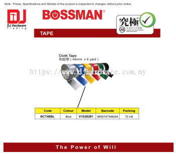 BOSSMAN TAPE CLOTH TAPE BLUE 48MM X 6Y V1028281 BCT48BL 9555747346245 (CL)