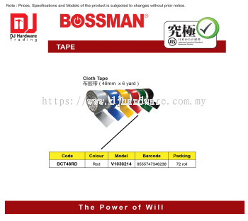 BOSSMAN TAPE CLOTH TAPE RED 48MM X 6Y V1030214 BCT48RD 9555747346238 (CL)