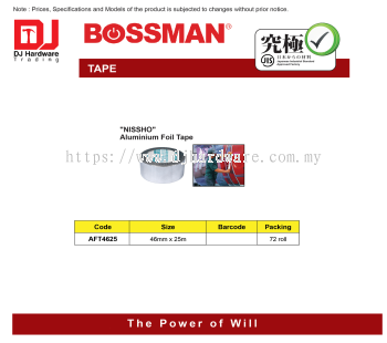 BOSSMAN TAPE NISSHO ALUMINIUM FOIL TAPE 46MM X 25M AFT4625 (CL)