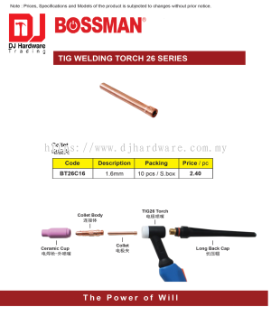 BOSSMAN TIG WELDING TORCH 26 SERIES COLLET 1.6MM BT26C16 (CL)