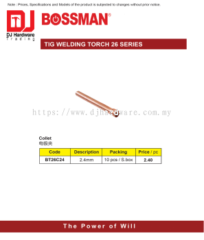 BOSSMAN TIG WELDING TORCH 26 SERIES COLLET 2.4MM BT26C24 (CL)