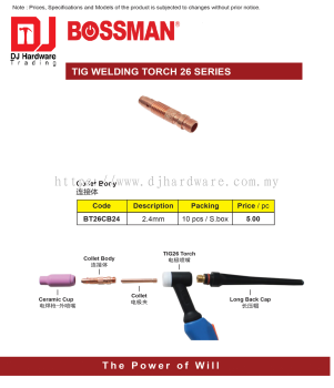 BOSSMAN TIG WELDING TORCH 26 SERIES COLLET BODY 2.4MM BT26CB24 (CL)