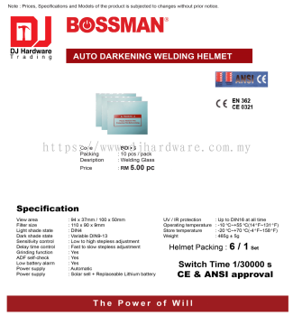 BOSSMAN AUTO DARKENING WELDING HELMET WELDING GLASS BDHG  (CL)