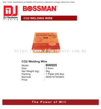 BOSSMAN CO2 WELDING WIRE BW805 0.8MM 5KG 9555747343923 (CL)