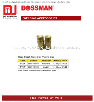 BOSSMAN WELDING ACCESSORIES HOSE CHECK VALVE FOR WELDING GAS ACETYLENE BCVA 9555747344548 (CL)