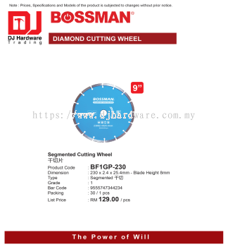 BOSSMAN DIAMOND CUTTING WHEEL SEGMENTED CUTTING WHEEL BF1GP230 8MM 9555747344234 (CL)