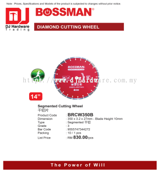 BOSSMAN DIAMOND CUTTING WHEEL SEGMENTED CUTTING WHEEL BRCW350B 10MM 9555747344272 (CL)