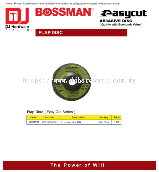 BOSSMAN FLAP DISC EASY CUT SERIES BEFD100 4'' X 16MM 9555747345156 (CL)