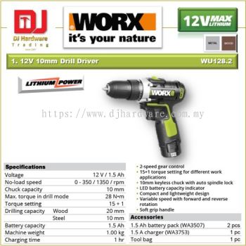 WORX 12V 10MM DRILL DRIVER WU128.2