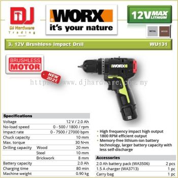 WORX 12V BRUSHLESS IMPACT DRILL WU131