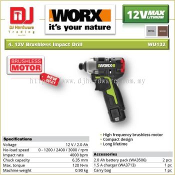 WORX 12V BRUSHLESS IMPACT DRILL WU132