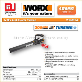 WORX 20V LEAF BLOWER TURBINE WG547E.2