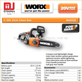 WORX 20V 25CM CHAIN SAW WG322E