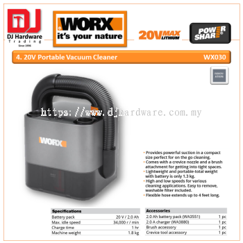 WORX 20V PORABLE VACUUM CLEANER WX030