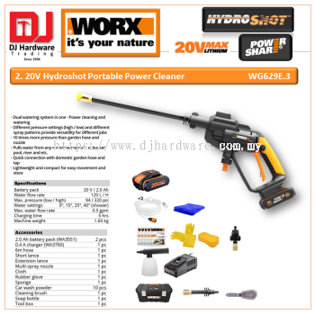 WORX 20V HYDROSHOT PORTABLE POWER CLEANER WG629E.3 (WO)