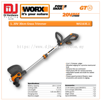 WORX 20V 30CM GRASS TRIMMER WG163E.1 (WO)