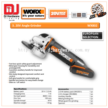 WORX 20V ANGLE GRINDER WX802 (WO)