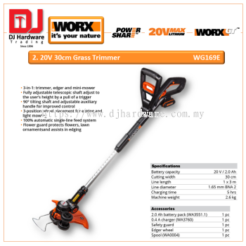 WORX 20V 30CM GRASS TRIMMER WG169E (WO)