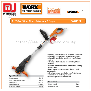 WORX 550W 30CM GRASS TRIMMER EDGER WG119E (WO)