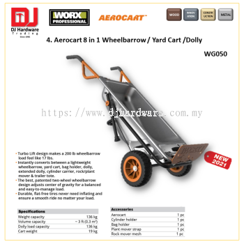 WORX AEROCART 8 IN 1 WHEELBARROW YARD CART DOLLY WG050 (WO)