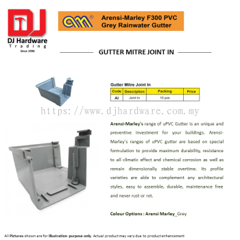 ARENSI MARLEY F300 PVC GREY RAINWATER GUTTER MITRE JOINT IN AI (CL)