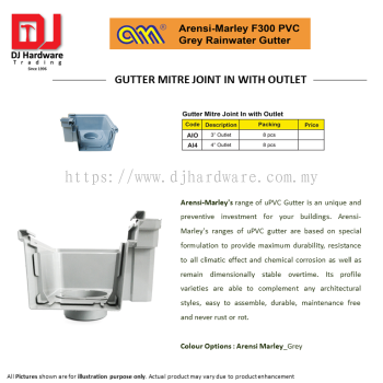 ARENSI MARLEY F300 PVC GREY RAINWATER GUTTER MITRE JOINT IN WITH OUTLET AIO AI4 (CL)