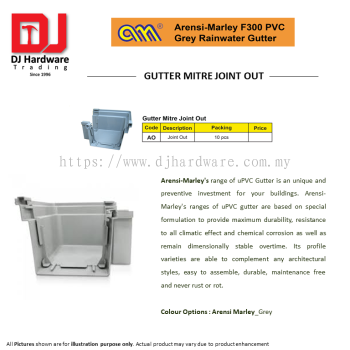 ARENSI MARLEY F300 PVC GREY RAINWATER GUTTER MITRE JOINT OUT AO(CL)