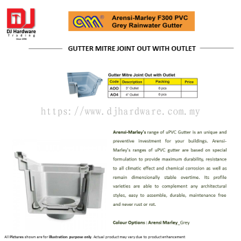 ARENSI MARLEY F300 PVC GREY RAINWATER GUTTER MITRE JOINT OUT WITH OUTLET AOO AO4 (CL)