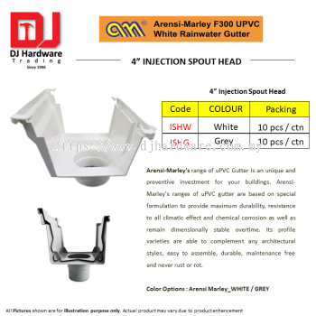 ARENSI MARLEY F300 UPVC WHITE RAINWATER GUTTER 4 INJECTION SPOUT HEAD ISHG GREY (CL)