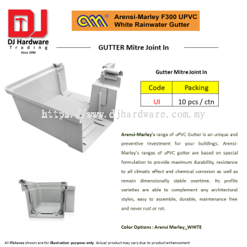 ARENSI MARLEY F300 UPVC WHITE RAINWATER GUTTER MITRE JOINT IN UI (CL)