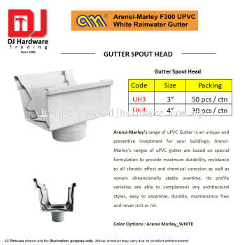 ARENSI MARLEY F300 UPVC WHITE RAINWATER GUTTER SPOUT HEAD UH3 UH4  (CL)