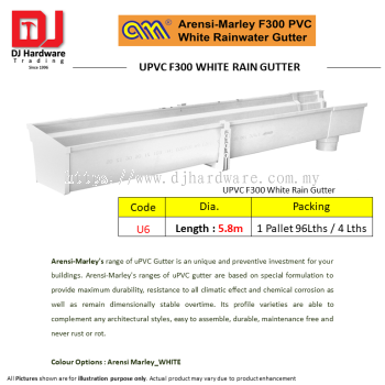 ARENSI MARLEY F300 PVC WHITE RAINWATER GUTTER UPVC F300 WHITE RAIN GUTTER U6 (CL)