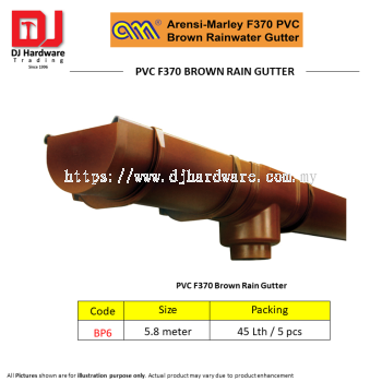 ARENSI MARLEY F370 PVC BROWN RAINWATER GUTTER PVC F370 BROWN RAIN GUTTER BP6 5.8M (CL)