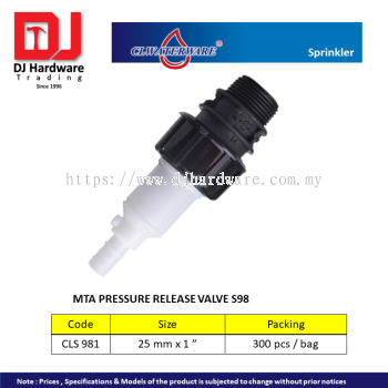 CL WATERWARE SPRINKLER ELBOW PRESSURE RELEASE VALVE S98 CLS981 (CL)