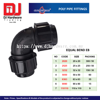 CL WATERWARE  POLY PIPE FITTINGS EQUAL BEND EB (CL)