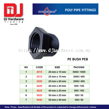 CL WATERWARE  POLY PIPE FITTINGS PE BUSH PEB (CL)