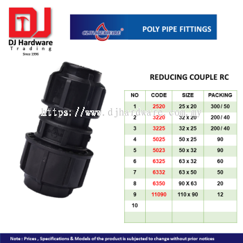 CL WATERWARE  POLY PIPE FITTINGS REDUCING COUPLE RC (CL)