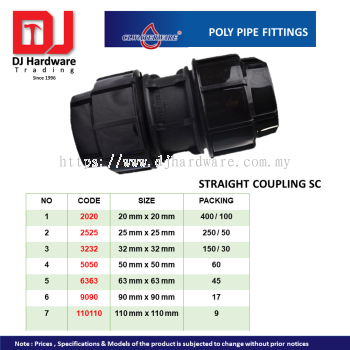 CL WATERWARE  POLY PIPE FITTINGS STRAIGHT COUPLING SC (CL)