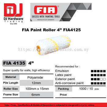 FIA SUCCESS WITH PAINTING TOOLS  GERMANY  FIA PAINT ROLLER 4'' FIA4135 (CL) 1