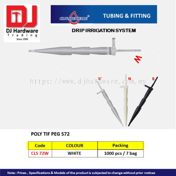 CL WATERWARE TUBING & FITTING DRIP IRRIGATION SYSTEM  POLY TIF PEG CLS72W (CL)