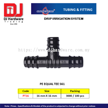 CL WATERWARE TUBING & FITTING DRIP IRRIGATION SYSTEM PE EQUAL TEE S61 16MM X 16MM PT16 (CL)