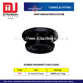 CL WATERWARE TUBING & FITTING DRIP IRRIGATION SYSTEM RUBBER GROMMET S109 CL500A 13MM X 16MM PEG (CL)