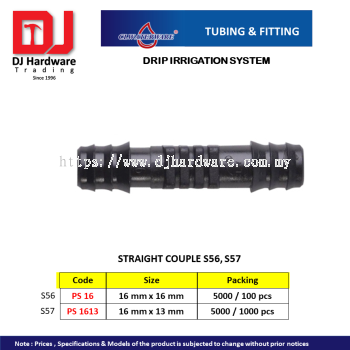 CL WATERWARE TUBING & FITTING DRIP IRRIGATION SYSTEM STRAIGHT COUPLE S56 S57 16MM (CL)