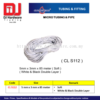 CL WATERWARE TUBING & FITTING MICRO TUBING PIPE 5MM X 3MM X 85M SOFT WHITE BLACK DOUBLE LAYER CLS112 (CL)