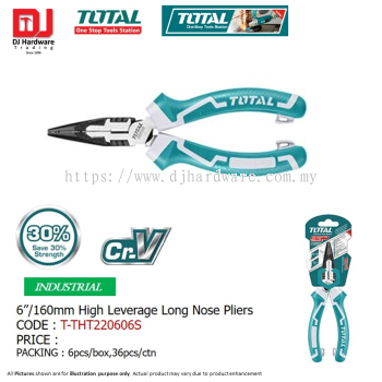 TOTAL INDUSTRIAL HIGH LEVERAGE LONG NOSE PLIERS 160MM T-THT220606S (LSK)