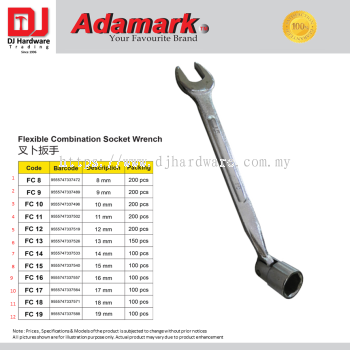 ADAMARK FLEXIBLE COMBINATION SOCKET WRENCH 12 SIZE (CL)